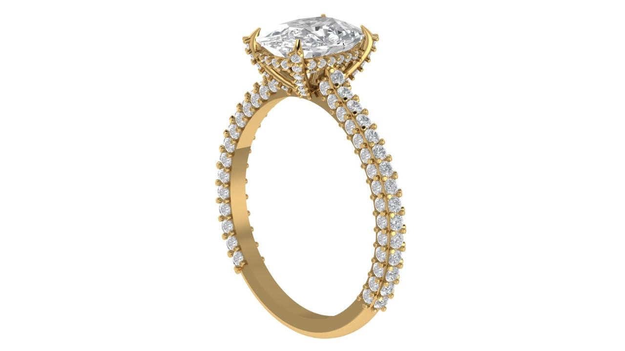 3.25 TDW Custom Cushion Cut French Pavé Lab Diamond Wedding Ring