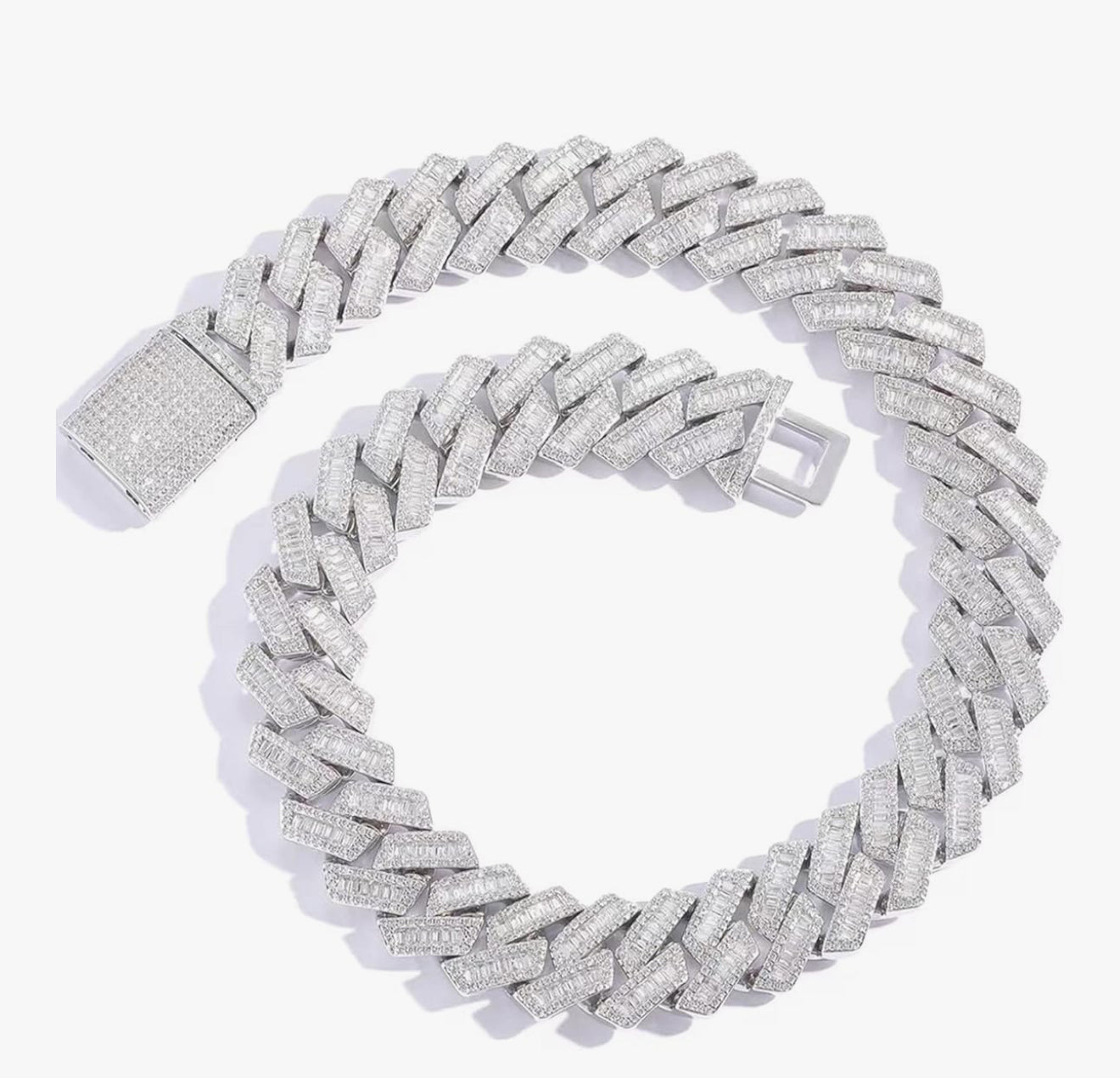 20MM Baguette Box Cuban Necklace (Diamond Tester Approved)