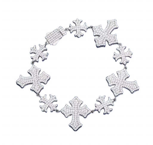 Fully Moissanite Cross 925 Sliver Bracelet  (Diamond Tester Approved)