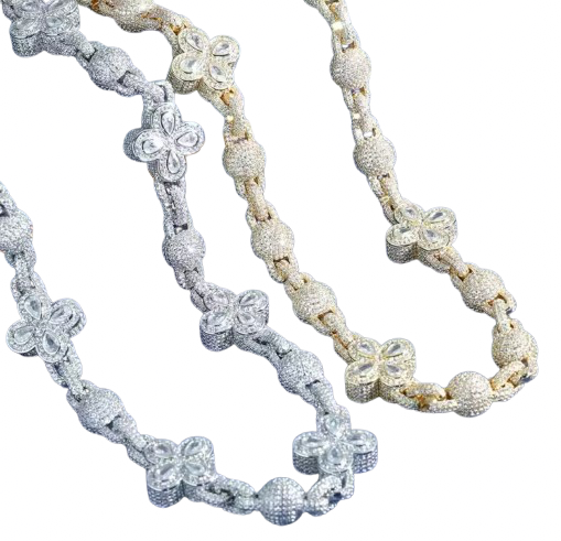 12MM Clover Leaf Ball Tennis Necklace (Diamond Tester Approved)