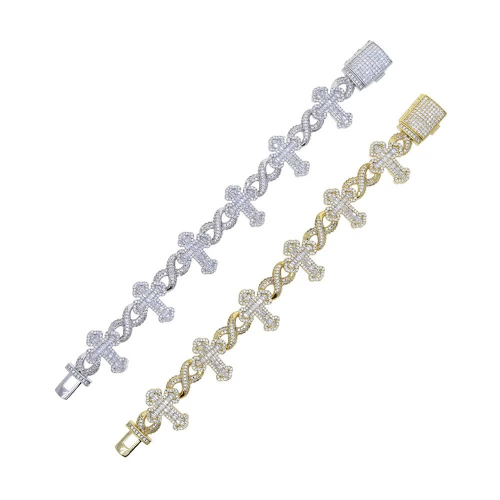 Cross simulated diamonds Infinity Bracelet (Diamond Tester Approved)