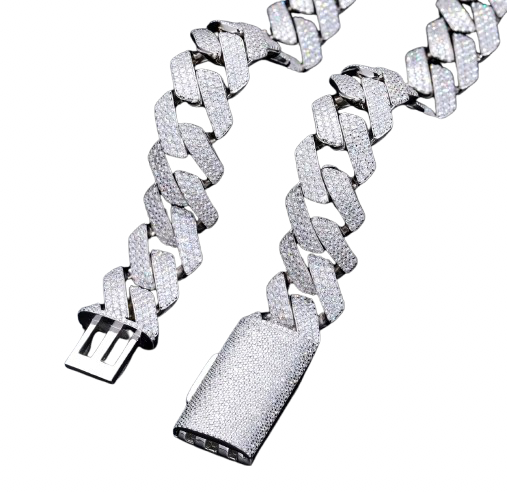 20MM Cuban 925 Sliver Necklace (Fully Moissanite) D - Color VVS1