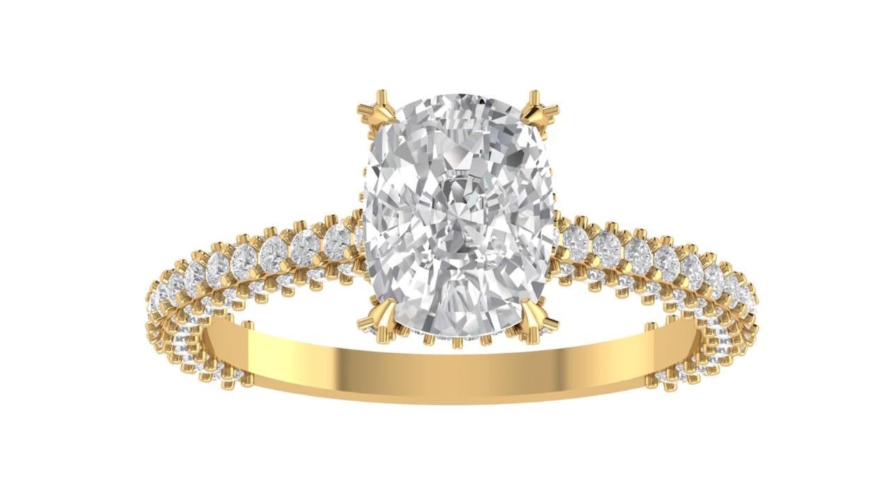 3.25 TDW Custom Cushion Cut French Pavé Lab Diamond Wedding Ring