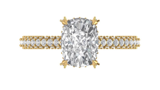 3.25 TDW Custom Cushion Cut French Pavé Lab Diamond Wedding Ring