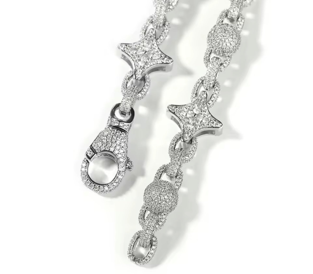 12MM Star X Ball link Chain Necklace (Diamond Tester Approved)