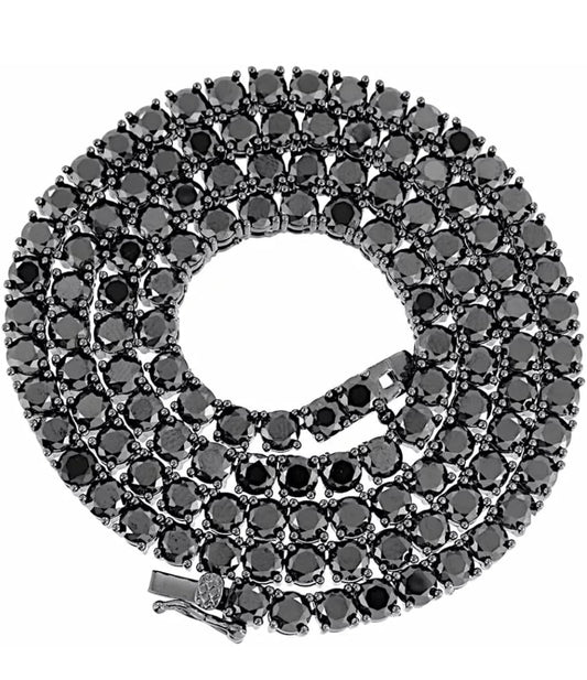 4MM Black Moissanite Diamond Tennis 925 Sliver Necklace | D Color VVS1 Clarity