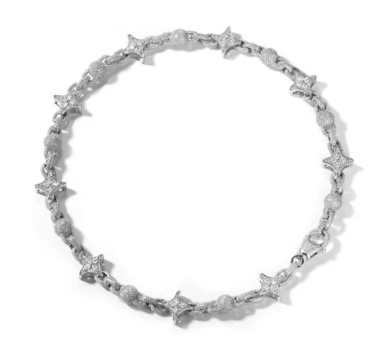 12MM Star X Ball link Chain Necklace (Diamond Tester Approved)
