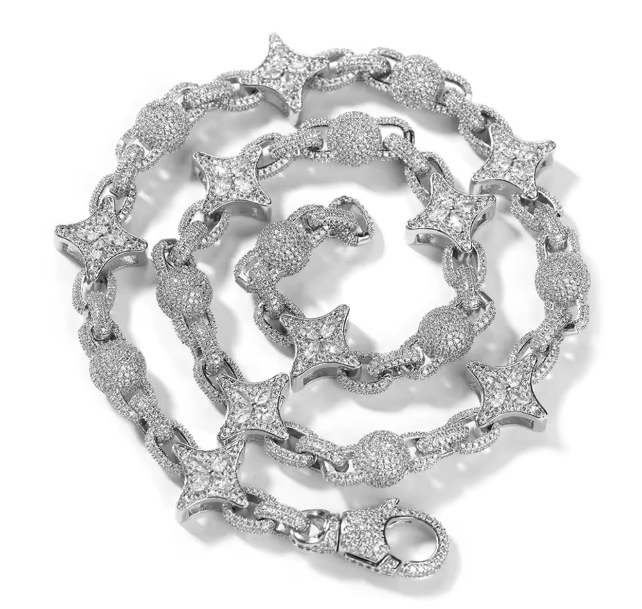 12MM Star X Ball link Chain Necklace (Diamond Tester Approved)