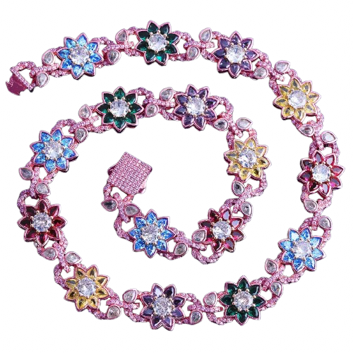 12MM Multicolor Flower Chain Necklace (Diamond Tester Approved)