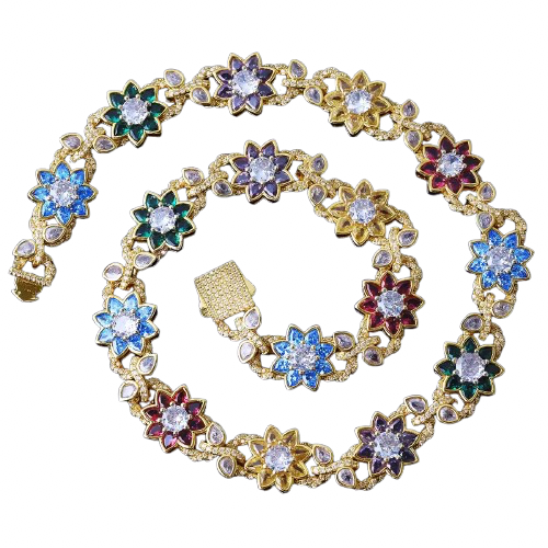12MM Multicolor Flower Chain Necklace (Diamond Tester Approved)