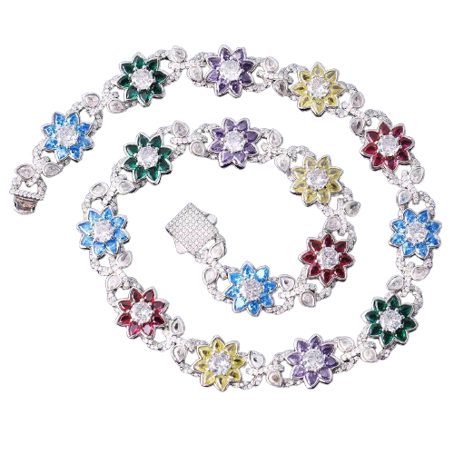 12MM Multicolor Flower Chain Necklace (Diamond Tester Approved)