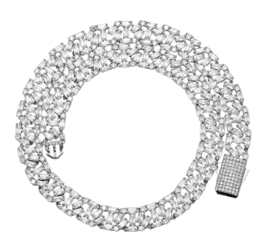 12MM Pave Baguette / Round Chain Necklace