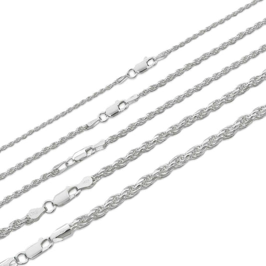 Rope Chain Necklace - 925 Sterling Silver - 16"-30" - 1.5mm-5mm