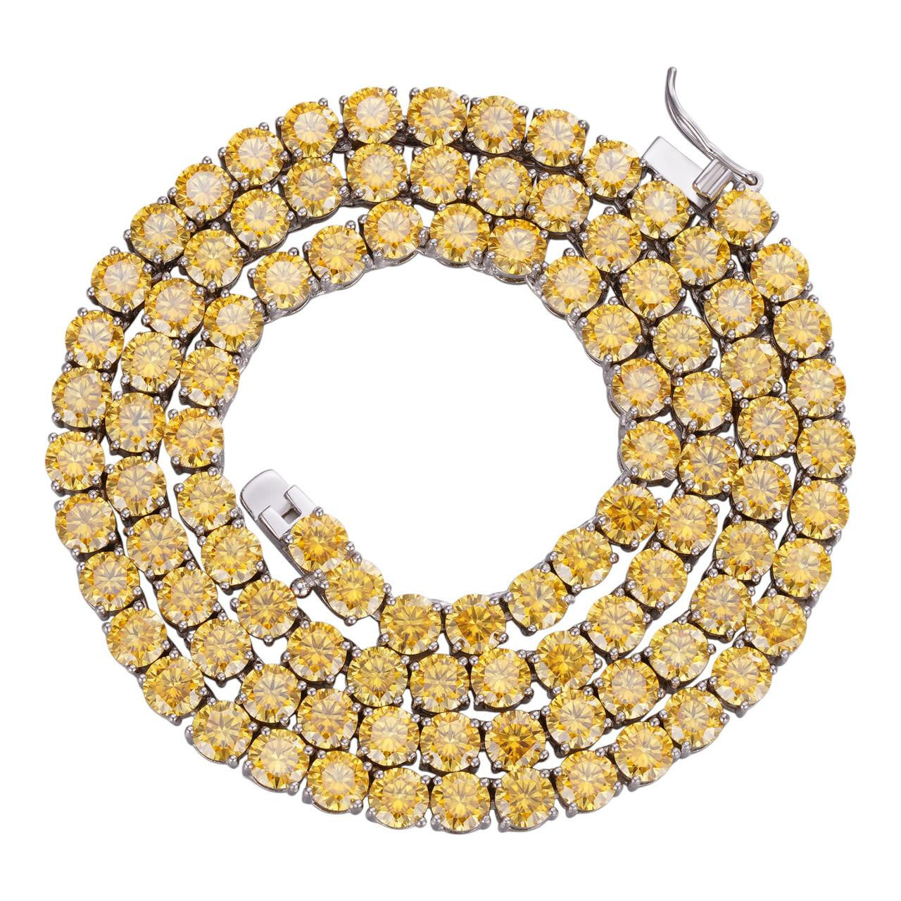 4MM Canary Yellow Moissanite Diamond Tennis 925 Sliver Necklace | D Color VVS1 Clarity