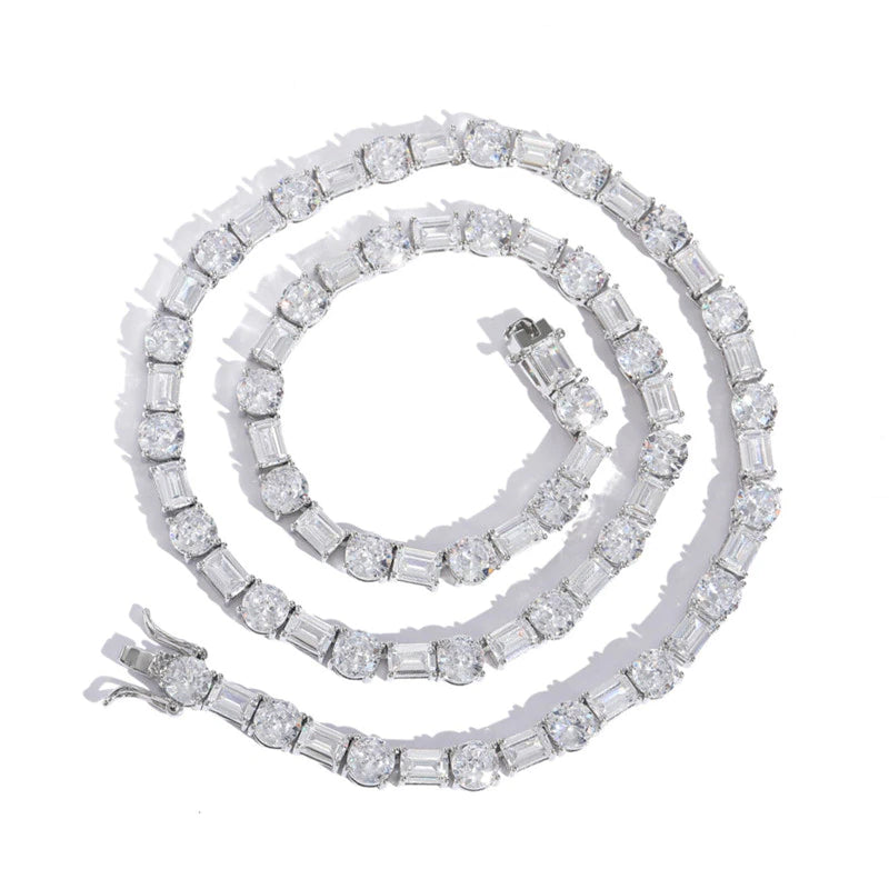 5MM Round and Emerald Cut Tennis Necklace