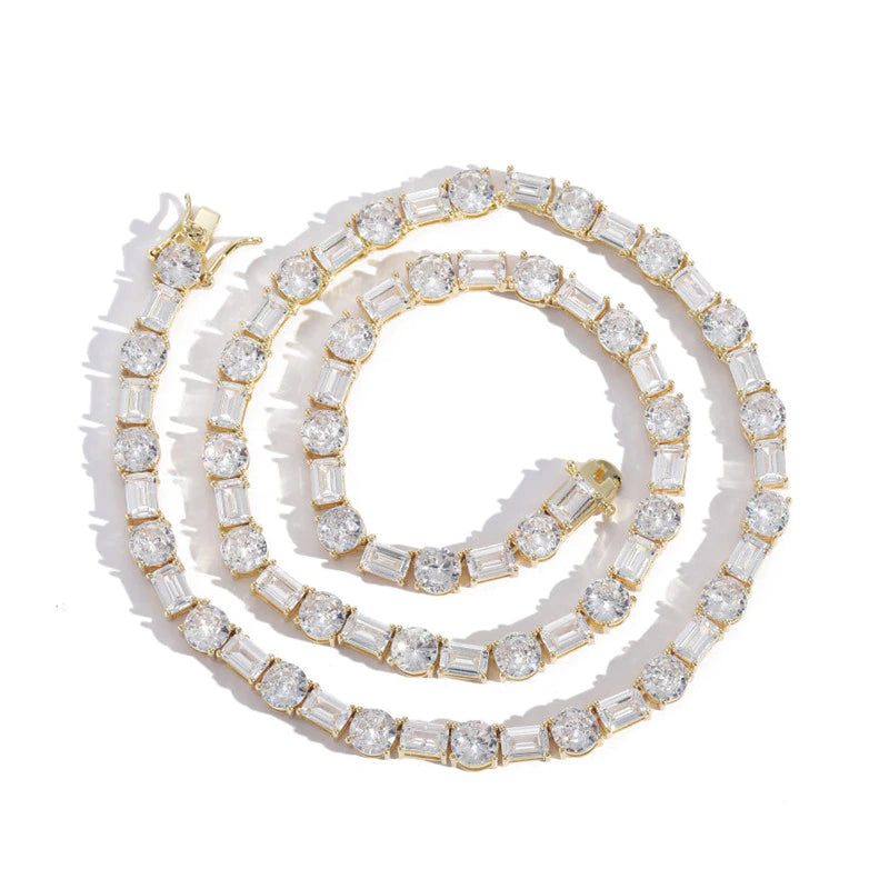 5MM Round and Emerald Cut Tennis Necklace
