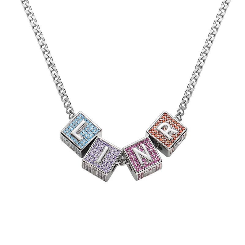 Custom Block Letters | Name necklace | Colored Simulated Diamonds