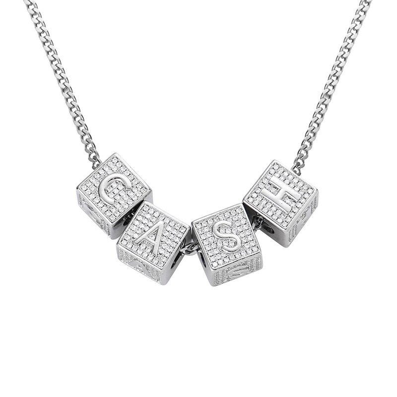 Custom Block Letters | Name necklace | Colored Simulated Diamonds