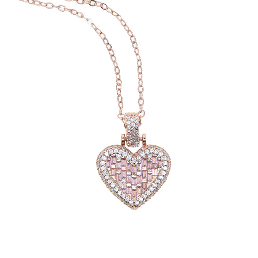 18K Electroplated Baguette Heart Pendant