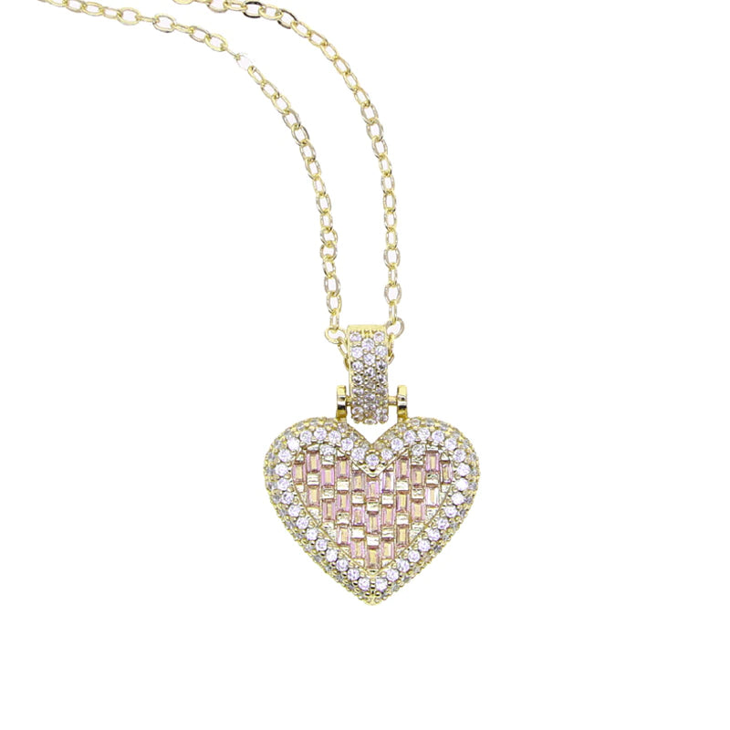 18K Electroplated Baguette Heart Pendant