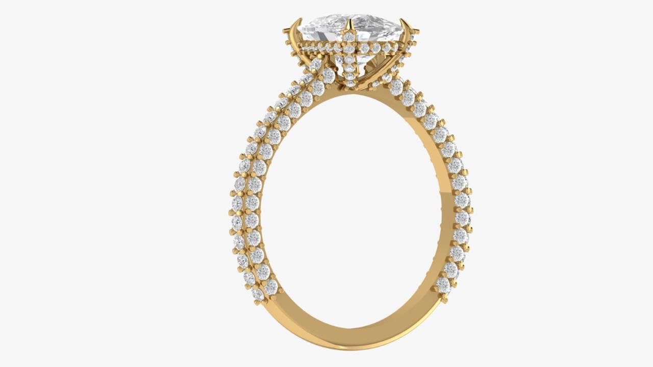3.25 TDW Custom Cushion Cut French Pavé Lab Diamond Wedding Ring