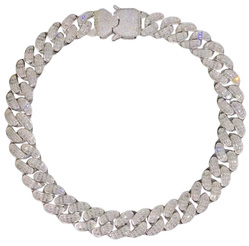 18MM 3D Baguette Cuban Necklace (Diamond Tester Approved)