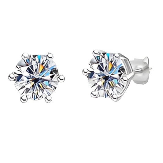 2 Carat Round Moissanite Diamond 925 Sliver Earrings | D- Color VVS1 Clarity