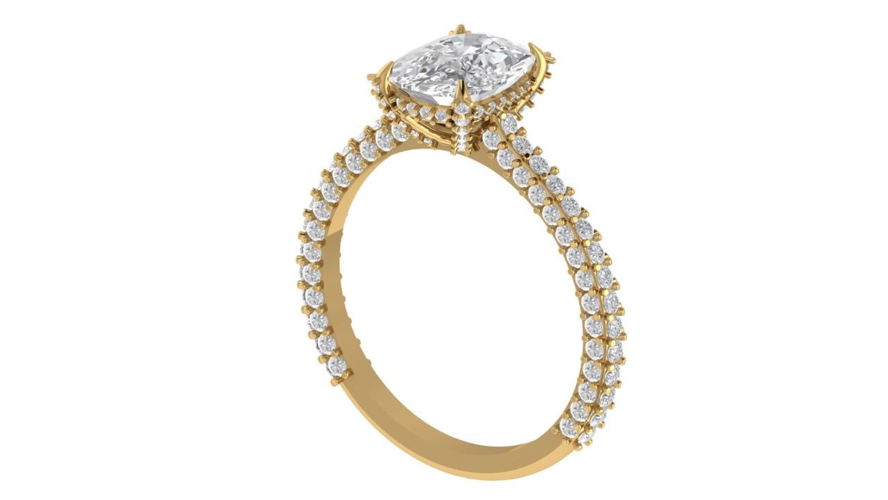 3.25 TDW Custom Cushion Cut French Pavé Lab Diamond Wedding Ring