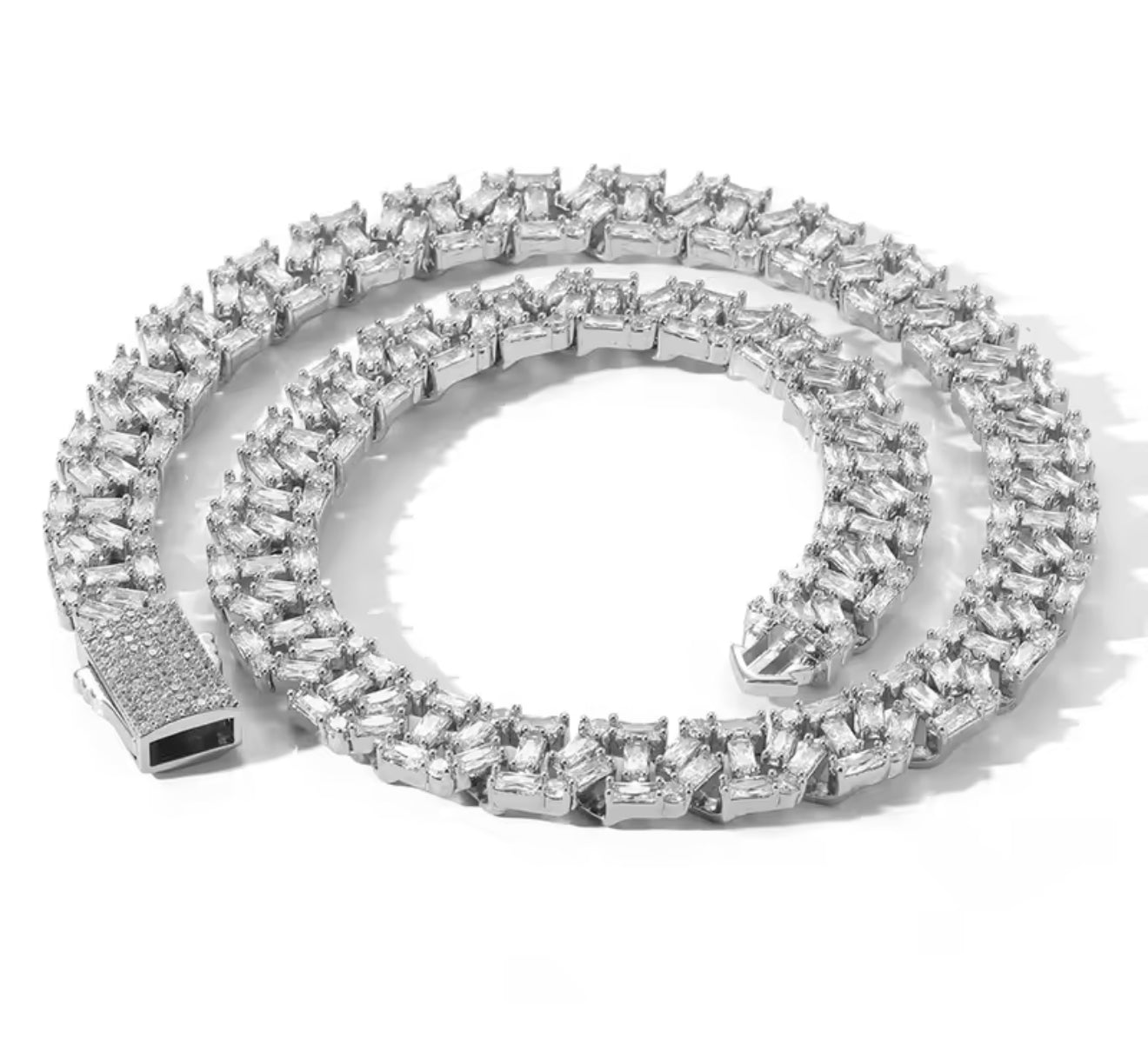 12MM Pave Baguette / Round Chain Necklace