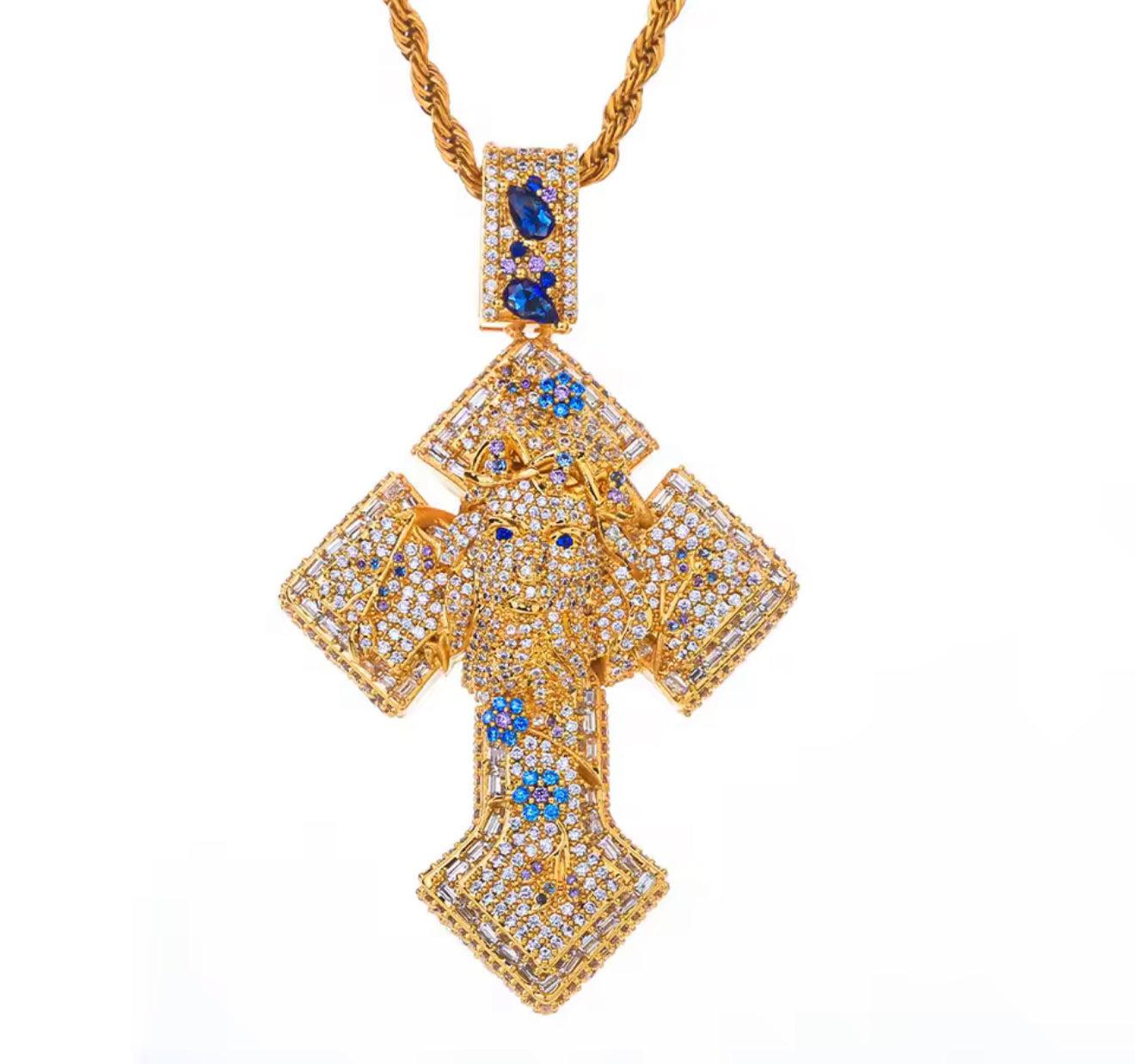 925 Silver Mirco Pave Colored Moissanite Cross Pendant