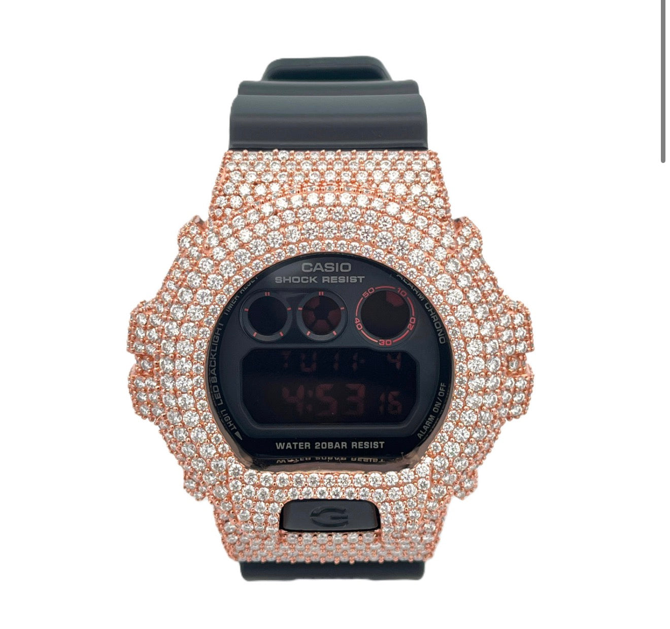 Casio G-shock Black 6900 Moissanite Iced Out / Rose