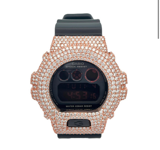 Casio G-shock Black 6900 Moissanite Iced Out / Rose