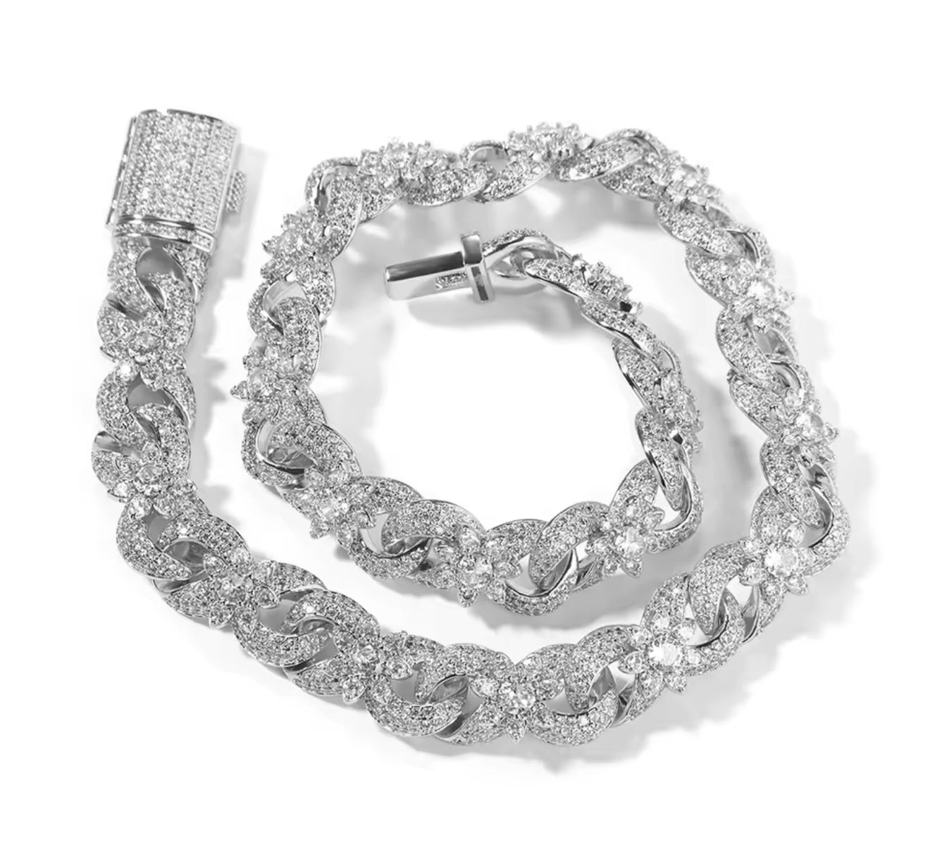 16MM Flower Cuban Necklace (Diamond Tester Approved)