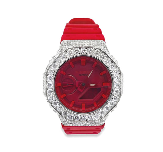 Casio G-shock GA2100 Moissanite Iced Out RED
