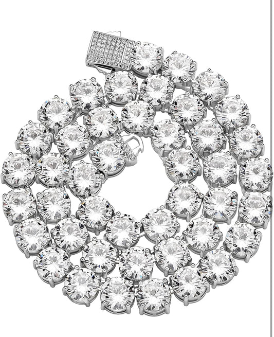 10 MM Simulated Diamond Round (CZ) Tennis Necklace 16’-22’