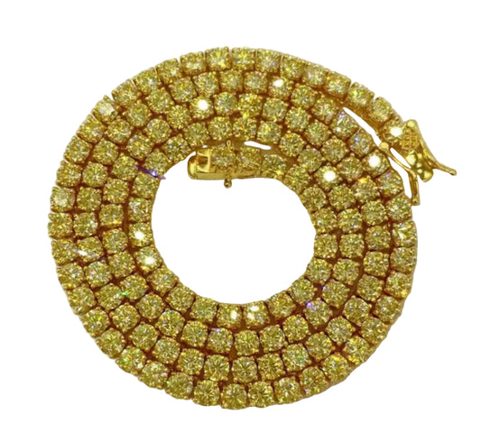 4MM Yellow Moissanite Diamond Tennis 925 Sliver Necklace