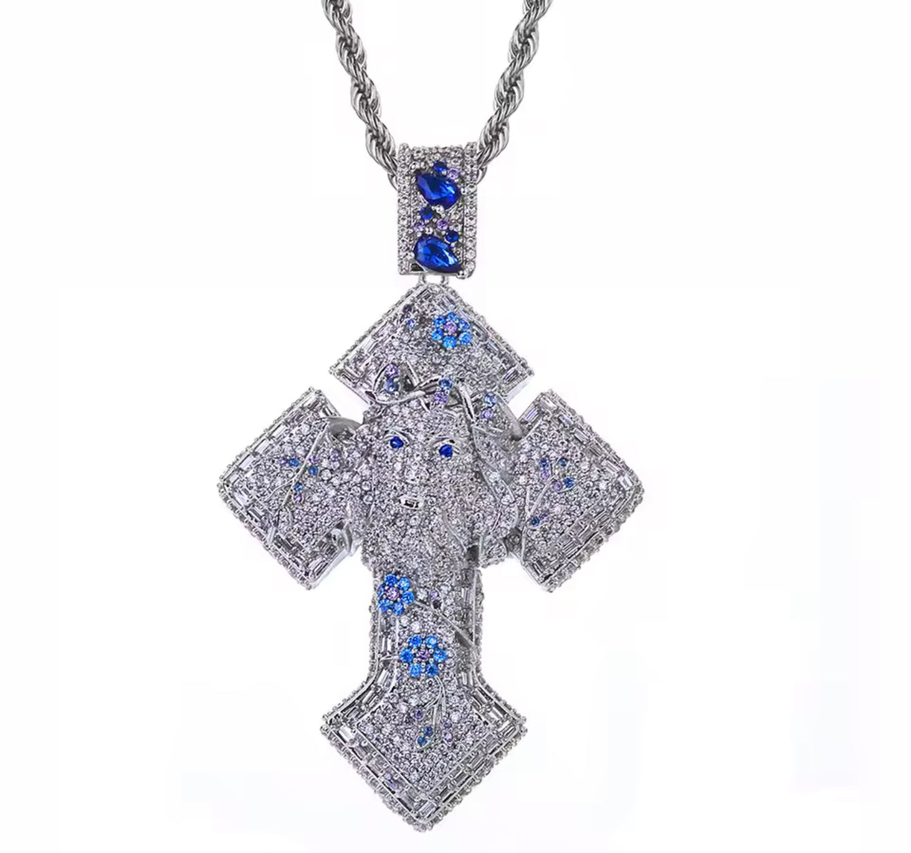 925 Silver Mirco Pave Colored Moissanite Cross Pendant
