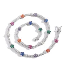 4MM Round Cut Snowflake Multi color Tennis Necklace