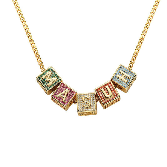 Custom Block Letters | Name necklace | Colored Simulated Diamonds
